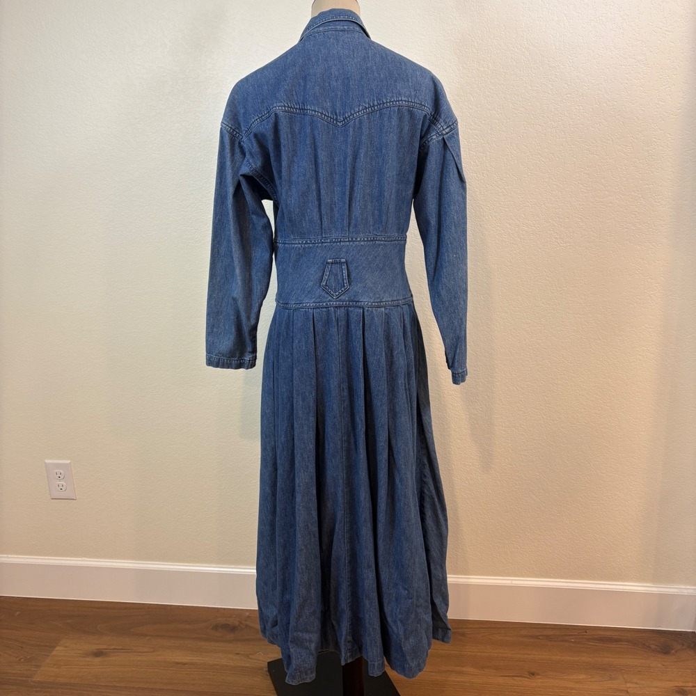 Ruff Hewn Denim Maxi Dress Womens M Blue Vintage Western Fit Flare Cowgirl Boho - Picture 5 of 8